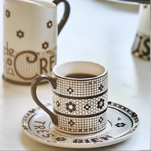 Anthropologie Bistro Tile Espresso Cup and Saucer Set New in Box Rare - Picture 2 of 8